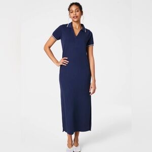 SPANX Size 1X Air Essentials Pique Polo Midi Dress Navy